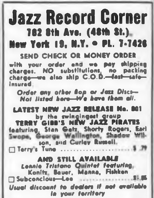 Jazz Record Corner Ad, in The Billboard, April 22, 1949, p.14 | microgroove.jp Jazz Record Corner Ad, in The Billboard, April 22, 1949, p.14