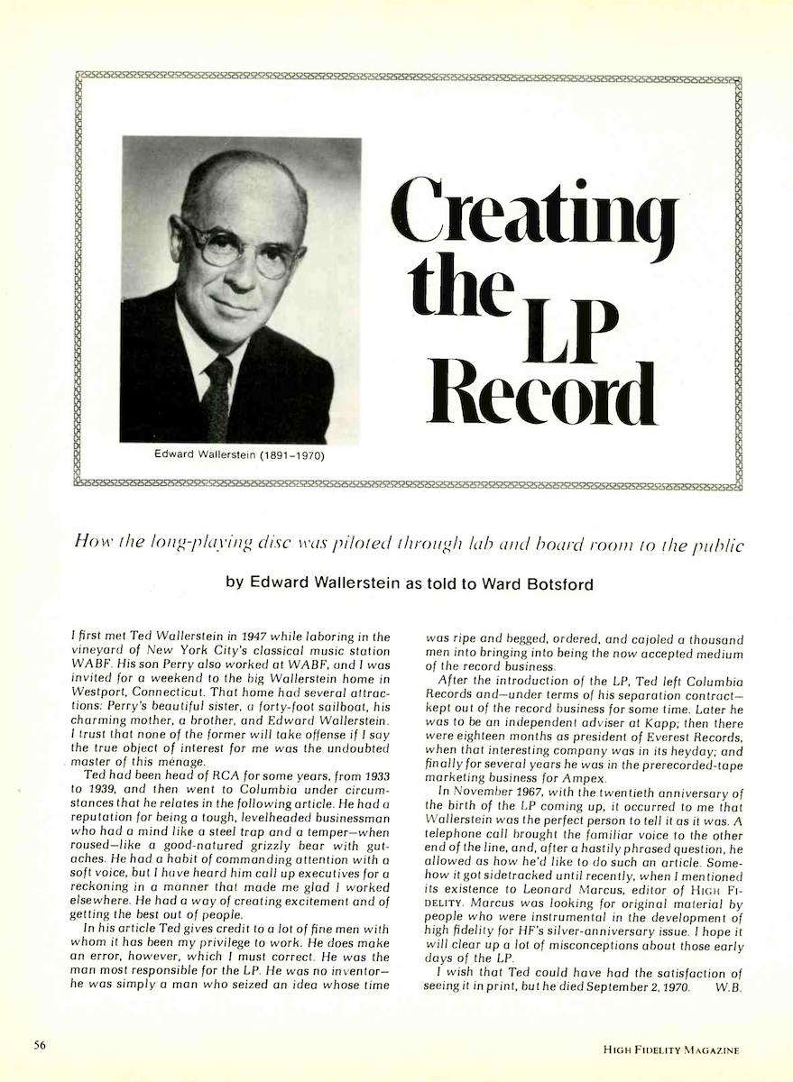 Creating the LP Record by Edward Wallerstein (1967)
