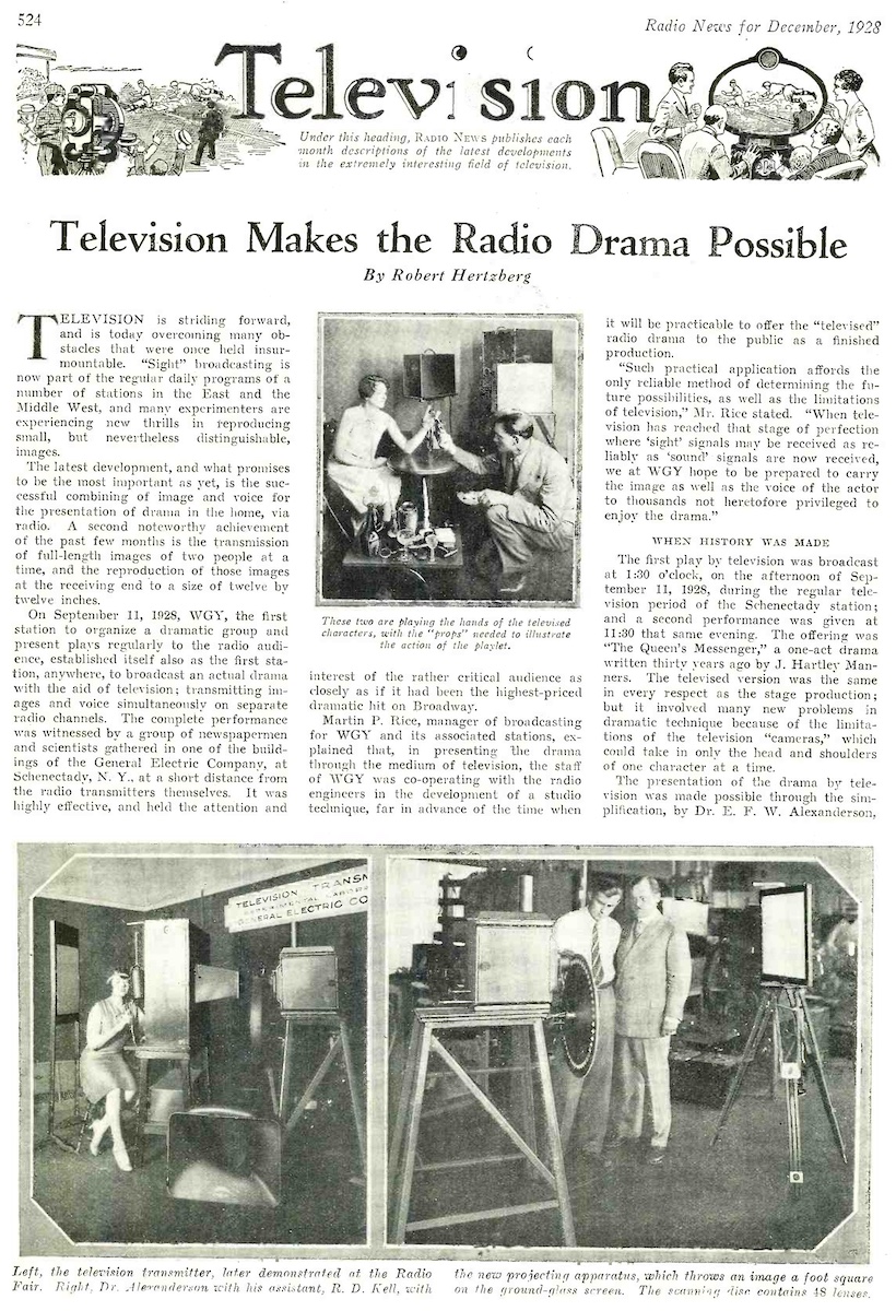 Television Makes the Radio Drama Possible (Radio News, December 1928)