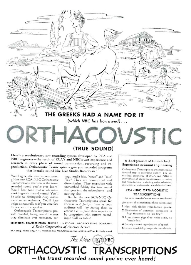 Orthacoustic Transcriptions Ad (ATE Journal, Dec. 1939)