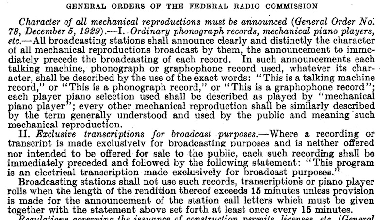 General Orders of the Federal Radio Commision (No. 78, December 5, 1929)