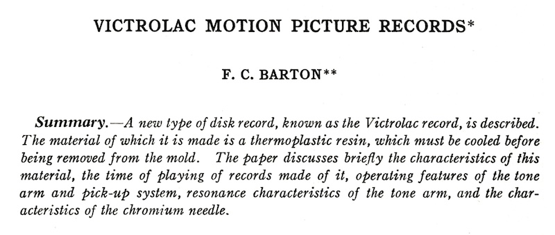“Victrolac Motion Picture Records” (Barton, JSPTE, 1932)