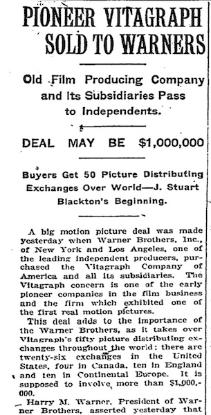 Pioneer Vitagraph Sold to Warners (1925)
