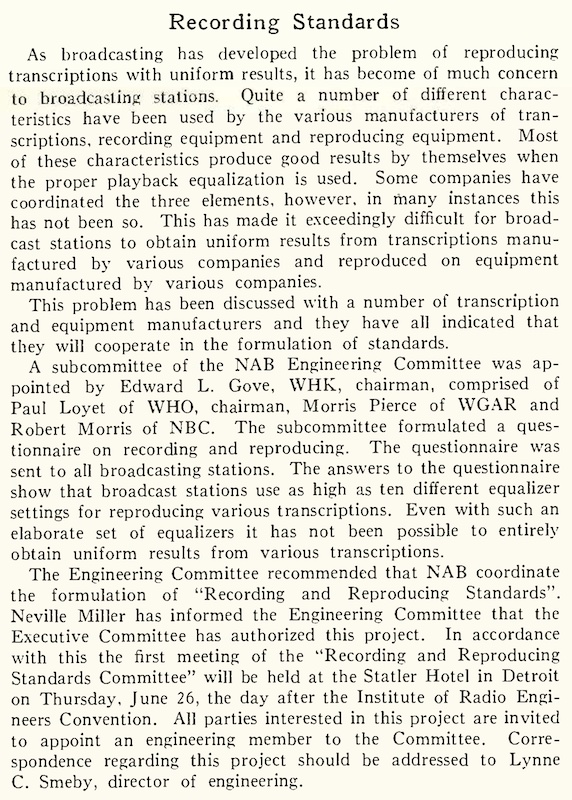 Recording Standards (NAB Reports, June 13, 1941)