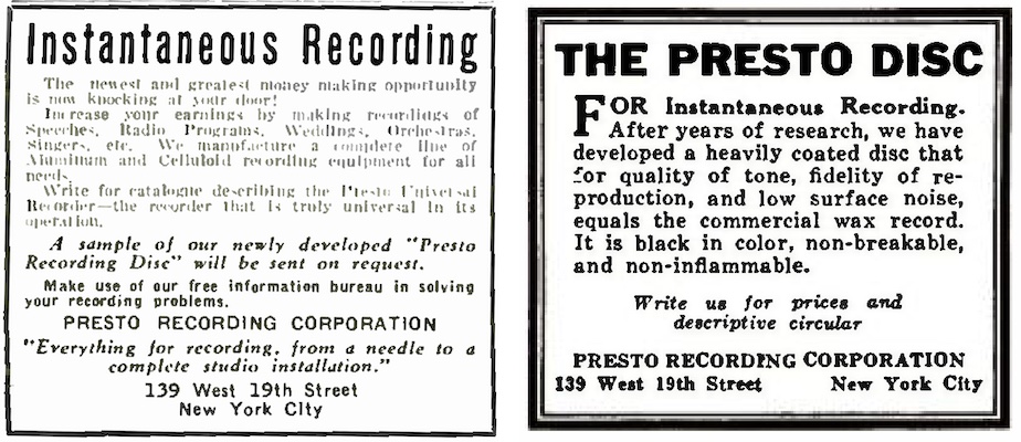 Presto Recording Corporation Ads (1934)