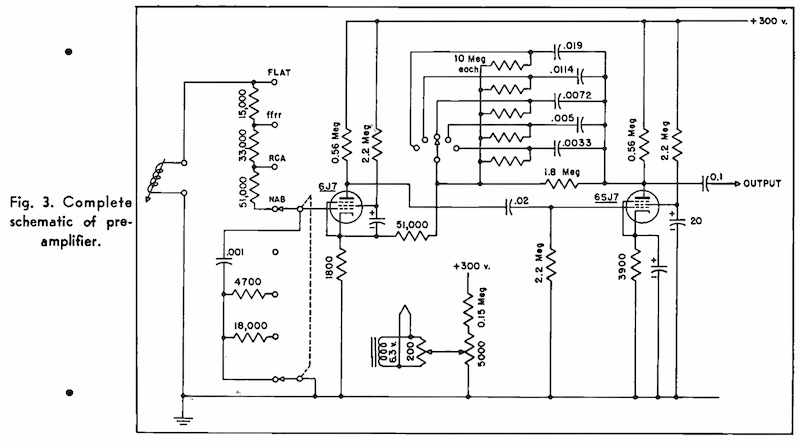 Fig.3. Complete schematic of pre-amplifier (1949)