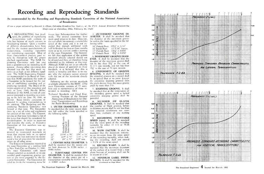 Recording and Reproducing Standards (Chinn, 1942)