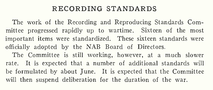 Recording Standards (NAB Annual Reports, 1942)