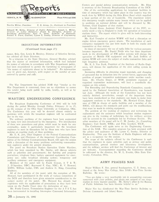 WARTIME ENGINEERING CONFERENCE (NAB Reports, January 23, 1942)