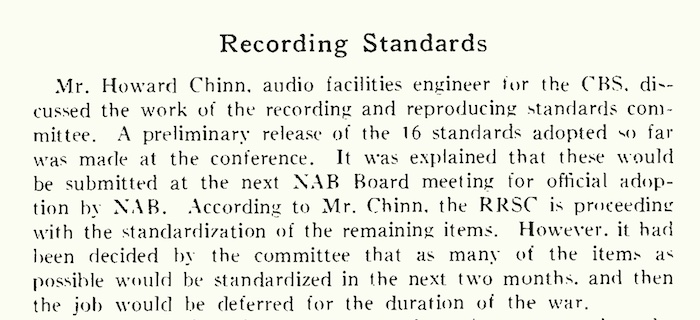 Recording Standard (NAB Reports, March 6, 1942)