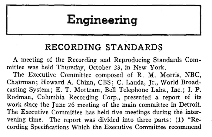 Recording Standards (NAB Reports, October 31, 1941)