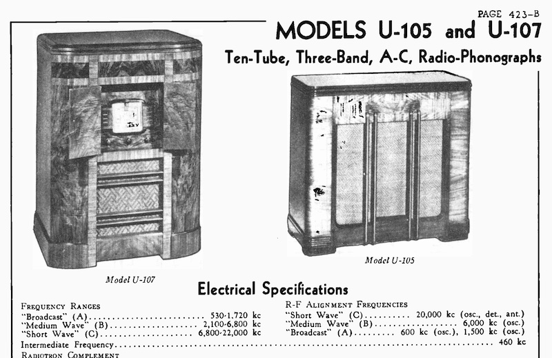 RCA Victor U-105 / U-107 Radio-Phonographs (1937?)