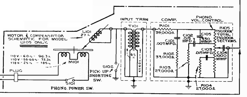 RCA Victor U-105 / U-107 Radio-Phonographs Schematic Circuit Diagram (1937?)