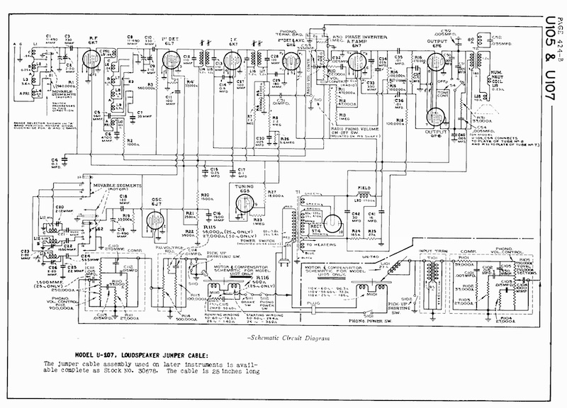 RCA Victor U-105 / U-107 Radio-Phonographs Schematic Circuit Diagram (1937?)