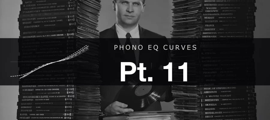 CBS executive with stacks of LP and 78rpm records, 1948