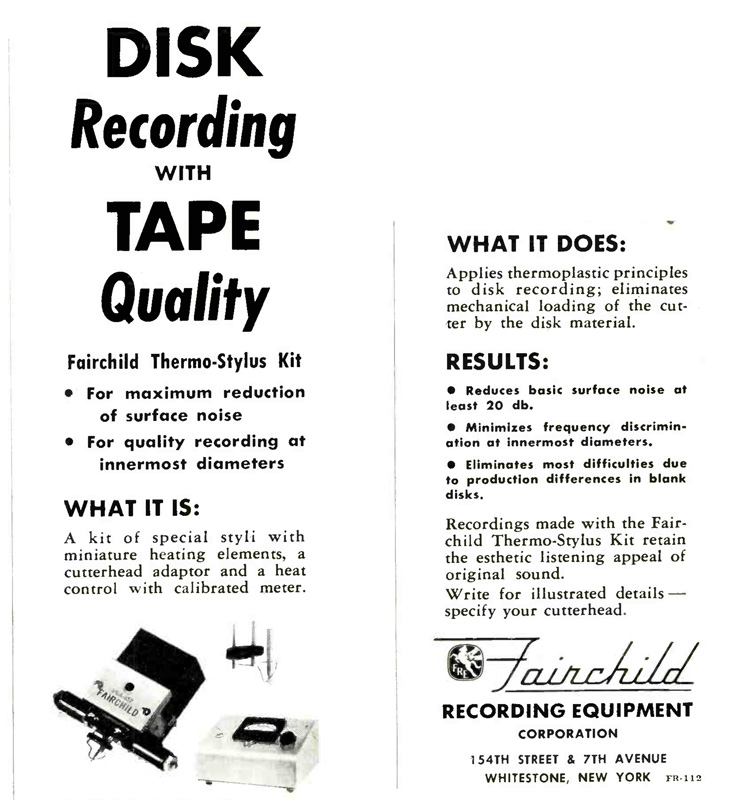 DISK Recording with TAPE Quality — Fairchild Thermo-Stylus Kit