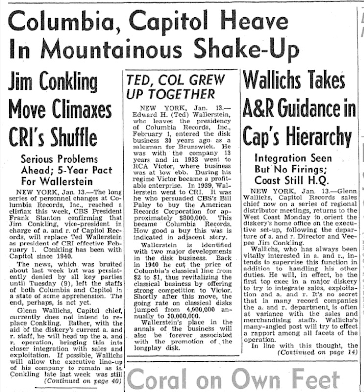 Columbia, Capitol Heave In Mountainous Shake-Up: Jim Conkling Move Climaxes CRI's Shuffle