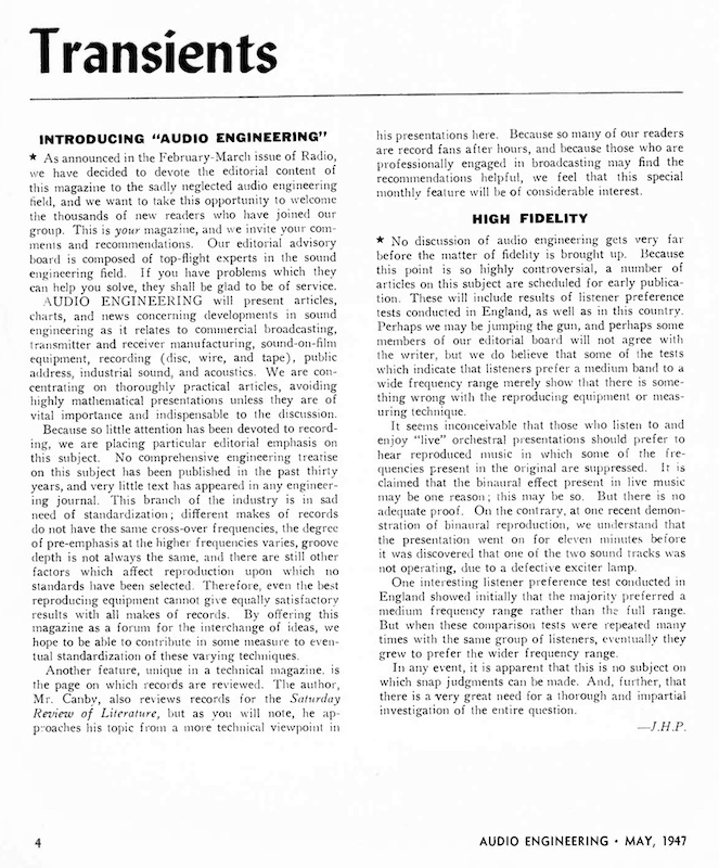 Introducint “Audio Engineering” (1947)
