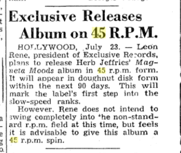 Exclusive Releases Album on 45 R.P.M. (1949)