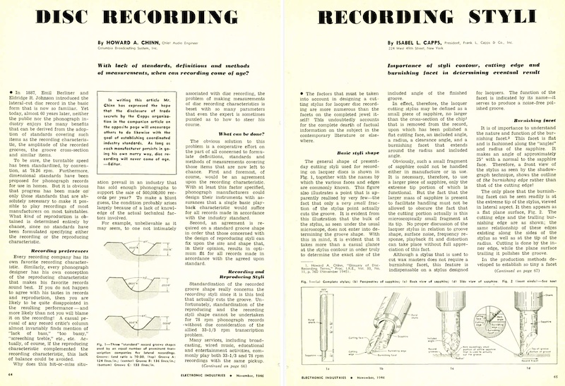 Disc Recording (Chinn) / Recording Styli (Capps)