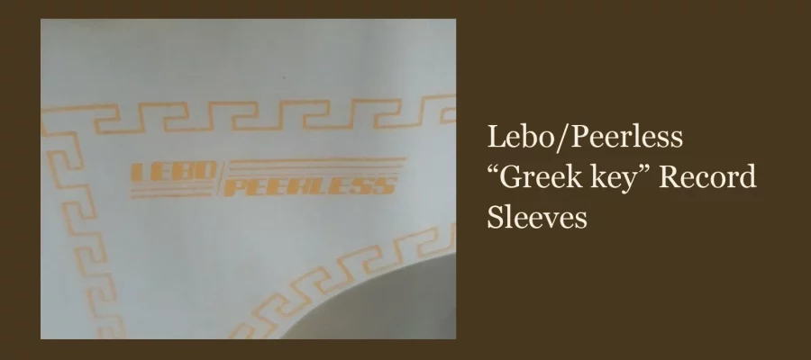 Close-up of the Lebo/Peerless Greek key pattern printed on a paper record sleeve, with the title Lebo/Peerless Greek key Record Sleeves