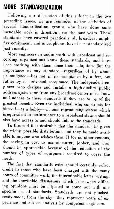 Editor's Report: More Standardization (Aug. 1949)