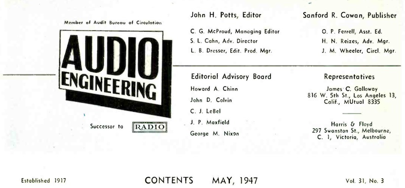 Audio Engineering, May 1947 (contents)