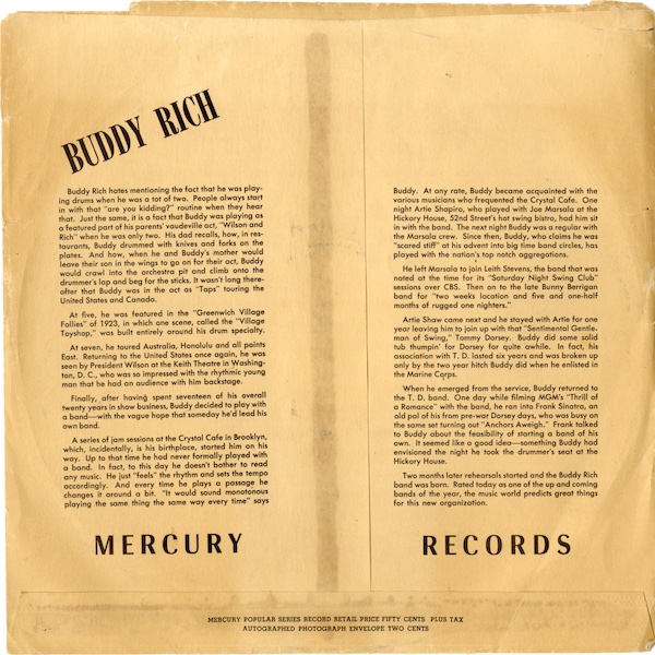 Mercury Popular Autographed Photograph Series (Buddy Rich)