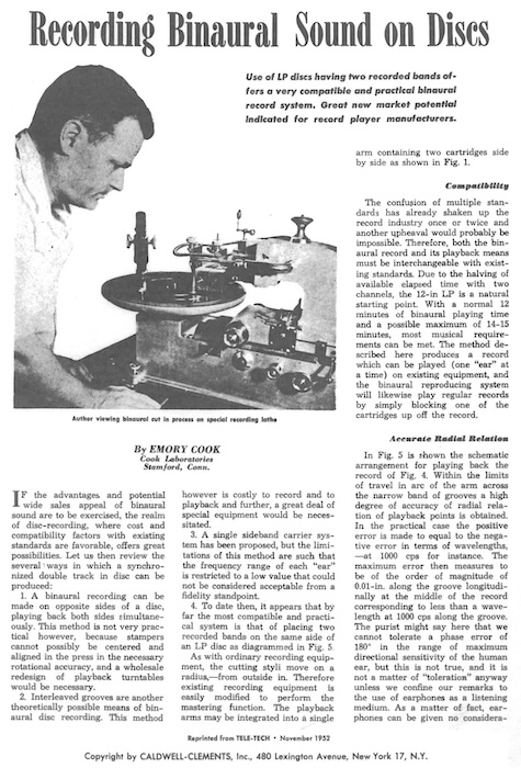 Recording Binaural Sound On Discs (1952)