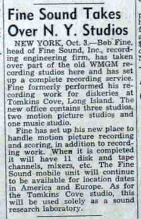 Fine Sound Takes Over N.Y. Studios