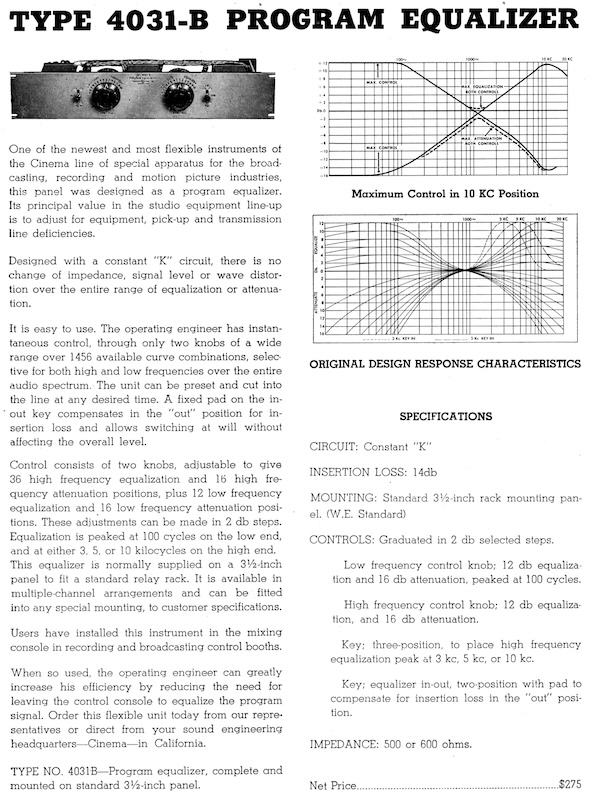 Cinema Engineering 4031-B Program Equalizer (1951?)