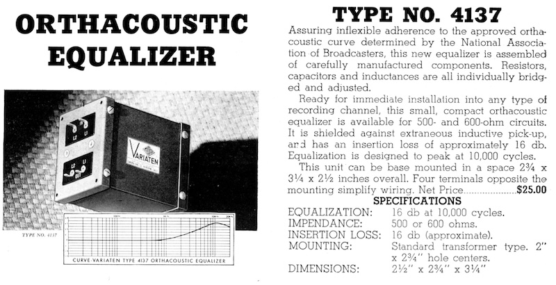 Cinema Engineering Type No. 4137 Orthacoustic Equalizer