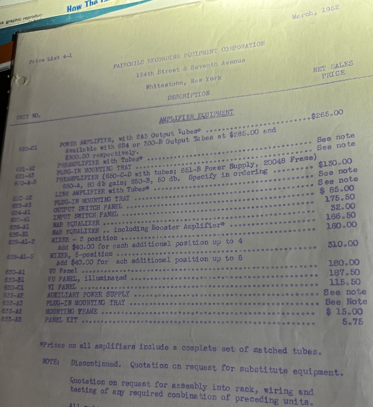 Fairchild Recording Equipment Price List 4-1 (Mar 1952)