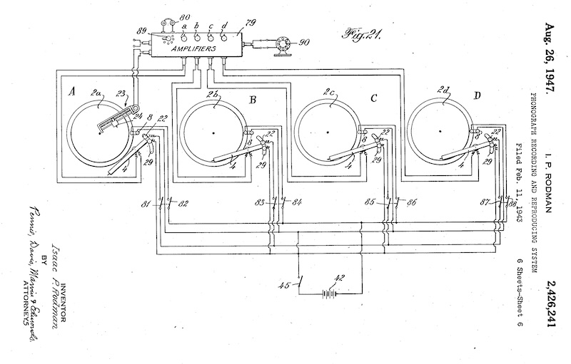 US2,426,241A: Phonograph recording and reproducing system (Issac P. Rodman)