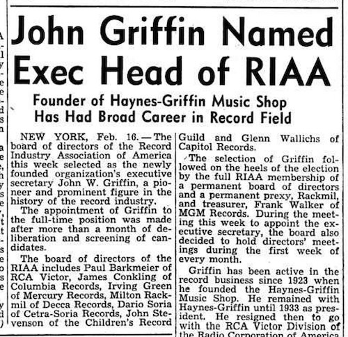John Griffin Named Exec Head of RIAA
