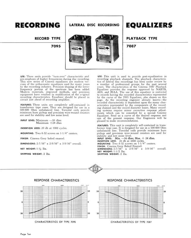 Cinema Engineering Type No. 7095/7087 Recording Equalizers