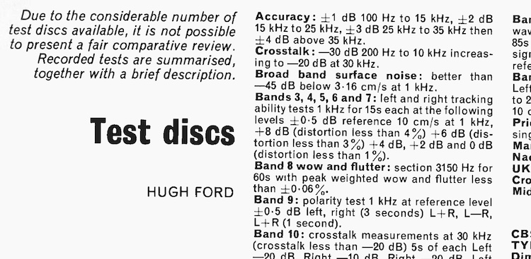 Test Discs by Hugh Ford (Studio Sound, Feb. 1975)