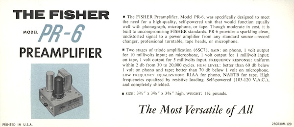 The Fisher Model PR-6 Preamplifier