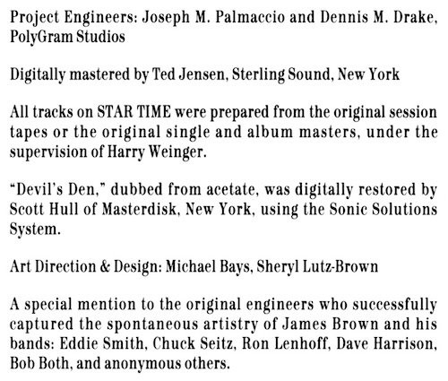 Engineering Credits for the “Star Time” Box Set