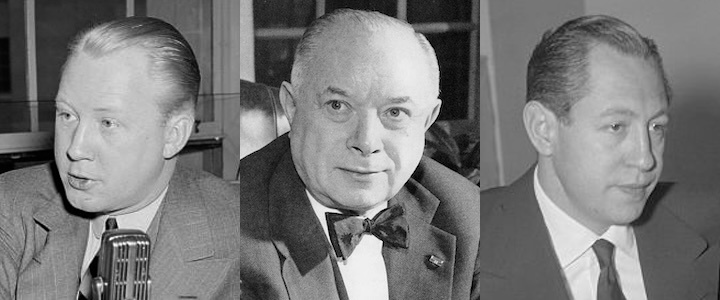 Left to right: Frank Stanton (CBS president), David Sarnoff (RCA president), William S. Paley (CBS chairman)