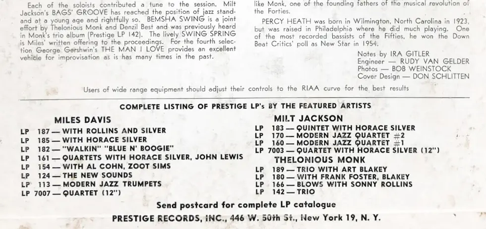 Prestige PRLP-200 back cover (RIAA marking)