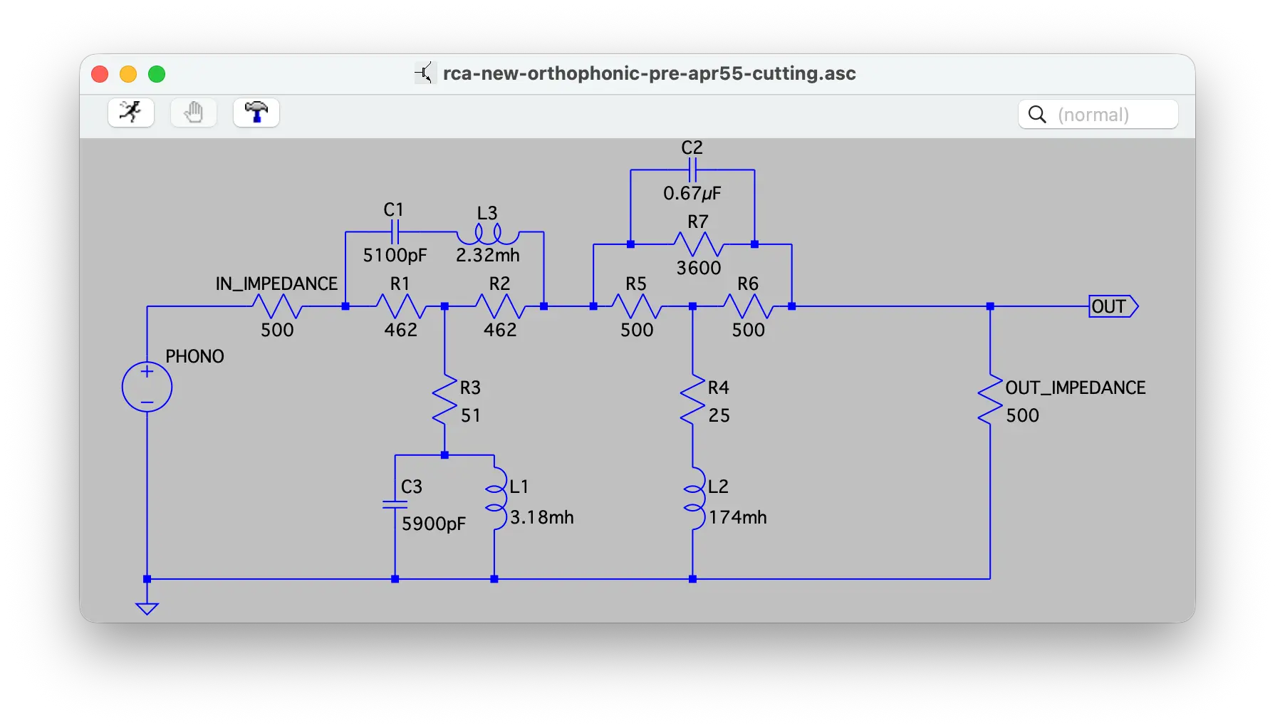 LTspice reconstruction of the OLD circuit (pre-4/18/55) from Notebook No.1 p.6