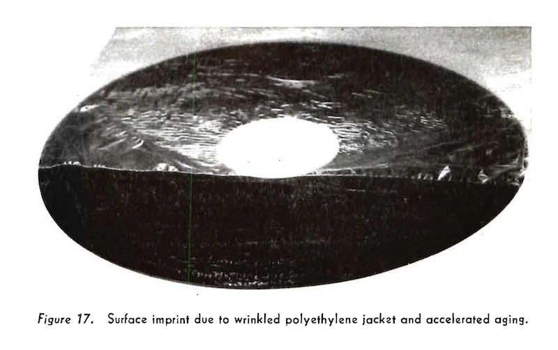 Figure 17 from Pickett & Lemcoe 1959: Surface imprint due to wrinkled polyethylene jacket and accelerated aging