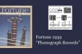 Fortune magazine September 1939 cover next to page 75 of its A Phonograph Needle Can Shiver 5,500 Times a Second article, with the title Fortune 1939 Phonograph Records