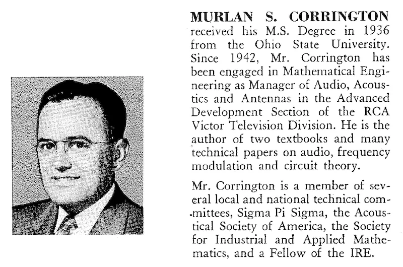 Murlan S. Corrington, in RCA Engineer, Vol. 1, No. 1, June-July 1955, p.2