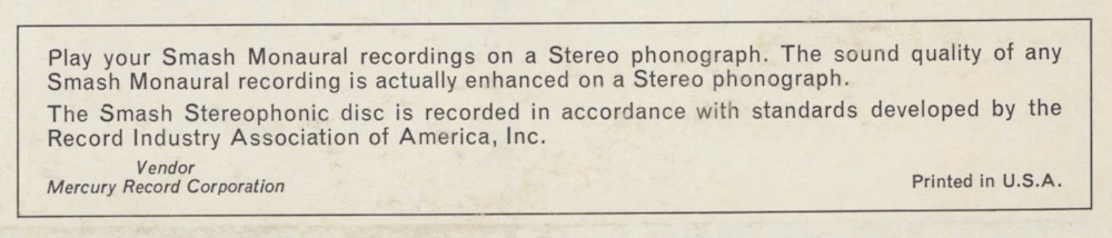 The boilerplate on the back cover of Smash SRS-67088 (The Left Banke). Cropped from my scan