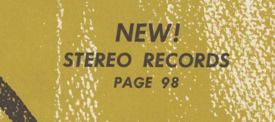 "NEW! STEREO RECORDS PAGE 98" on the cover of the Schwann Long Playing Record Catalog, June 1958 (eyecatch)